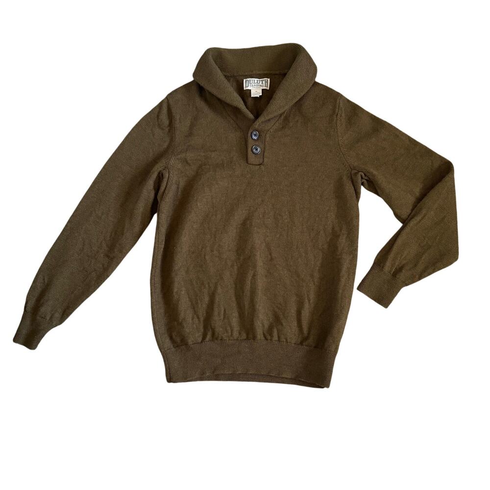 Duluth Trading Co Sweater Mens Size M Olive Green Wool Shawl Collar Pullover